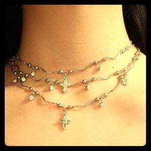 Three layered cross stones necklace